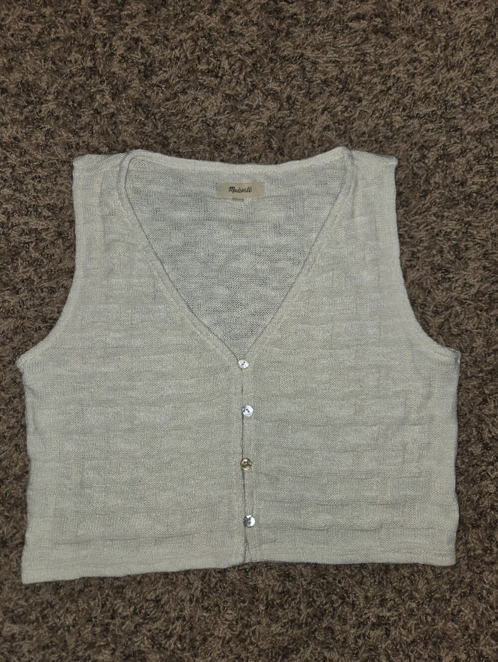 Madewell Cream Textured Knit Button-Front Crop Vest